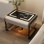 Contemporary Simplicity Smart Sensing Glass Top Wood Side Table 2-Tier Drawer For Living Room