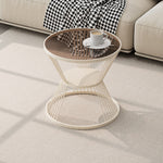 Modern Minimalist Round Hourglass Shape Glass Iron Coffee Table 2-Tier For Living Room