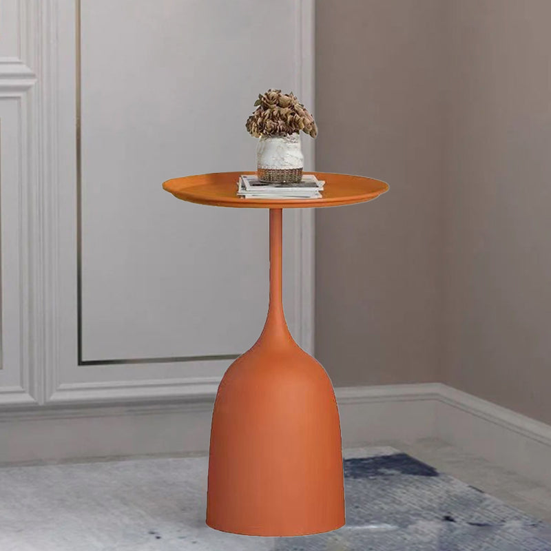 Contemporary Scandinavian Round Wine Cup Metal Iron Marble End Table 1-Tray For Living Room