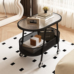 Modern Simplicity Elliptical Glass Iron End Table 2-Tier For Living Room