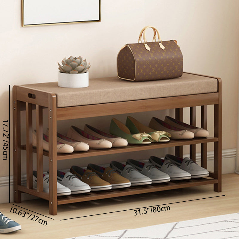 Modern Minimalist Rectangle Fabric Bamboo Rattan Shoe Storage 2-Shelf For Entryways