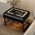 Contemporary Simplicity Smart Sensing Glass Top Wood Side Table 2-Tier Drawer For Living Room