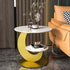 Modern Luxury Round Crescent Moon Frame Slab Carbon Steel End Table 2-Tray For Living Room