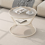 Modern Minimalist Round Hourglass Shape Glass Iron Coffee Table 2-Tier For Living Room