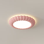 Contemporary Scandinavian Macaron Fiberglass Iron Round LED Flush Mount Ceiling Light For Bedroom