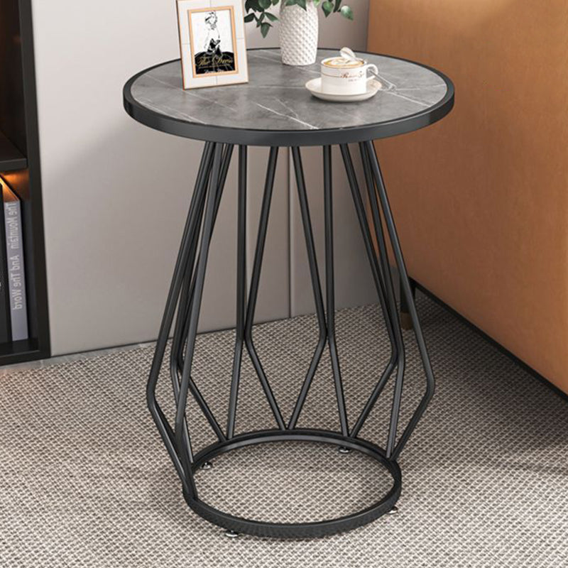 Contemporary Luxury Round Marble Texture Metal Frame Side Table 2-Tier Storage Shelves For Living Room