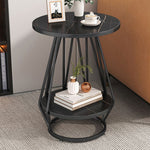 Contemporary Luxury Round Marble Texture Metal Frame Side Table 2-Tier Storage Shelves For Living Room