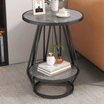 Contemporary Luxury Round Marble Texture Metal Frame Side Table 2-Tier Storage Shelves For Living Room