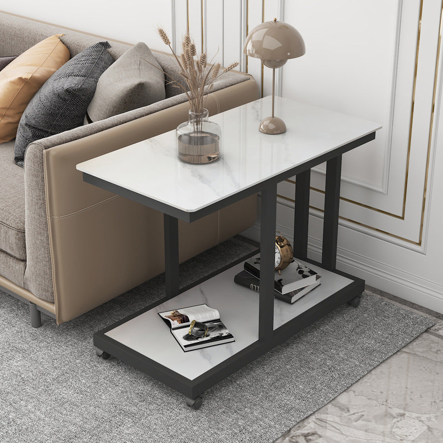 Modern Simplicity Rectangular Slab Steel End Table 2-Tier Movable For Living Room