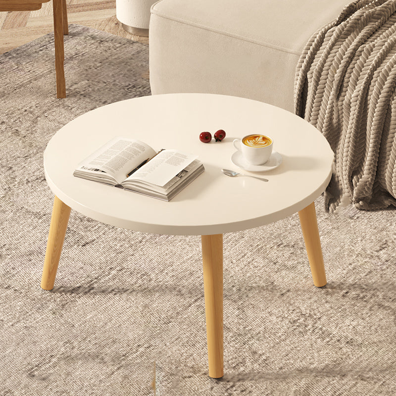 Modern Minimalist Round Marble Veneer Wood End Table 1-Tier For Living Room