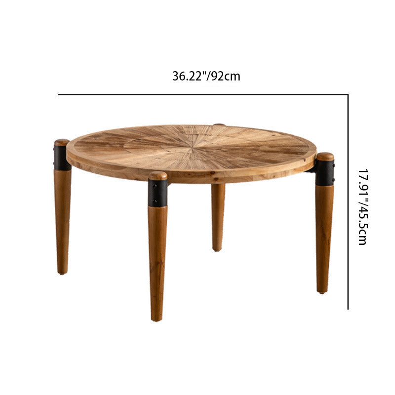 Traditional Rustic Round Wood Iron Coffee Table 1-Tier For Living Room