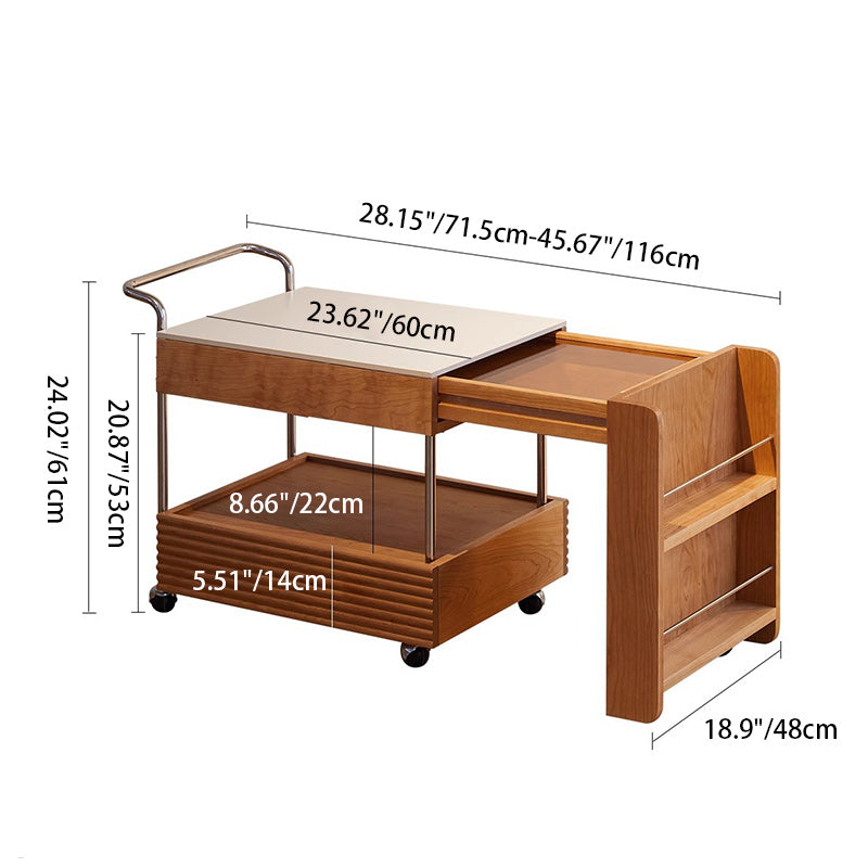 Contemporary Japanese Removable Rectangle Solid Wood End Table 2-Tier For Living Room