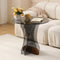 Modern Minimalist Round Strip Base Glass Solid Wood Coffee Table For Living Room