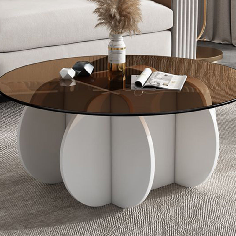 Modern Luxury Round Oval Cross Base Glass Plank Coffee Table For Living Room