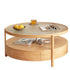 Contemporary Japanese Square Round Glass Wood End Table 2-Tier For Living Room