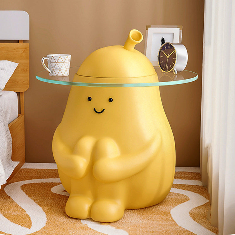 Modern Art Deco Round Cartoon Pear Resin Reinforced Glass End Table 1-Tray For Bedroom