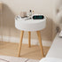 Modern Minimalist Round PP Wood Nightstand Mobile Phone Wireless Charging 1-Storage For Bedside