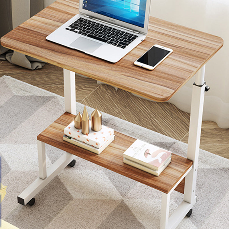 Modern Minimalist Rectangular Wood Steel Side Table 2-Tier For Study