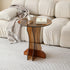 Modern Minimalist Round Strip Base Glass Solid Wood Coffee Table For Living Room