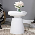 Contemporary Scandinavian Round Disc Column Fiberglass End Table 1-Tier For Living Room