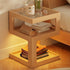 Modern Minimalist Square Rubberwood Glass Nightstand 2-Shelf For Bedroom