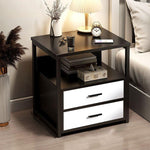 Contemporary Scandinavian Rectangular Cutout Wood Nightstand 1/2 Drawer For Bedroom