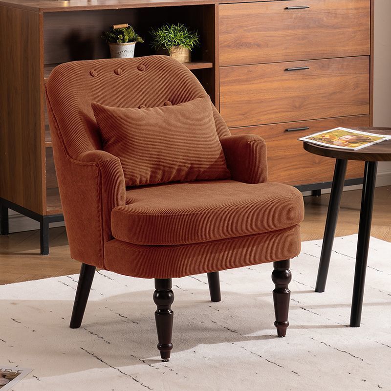 Traditional Vintage Square Corduroy Rubberwood Accent Chair Backrest Arm For Living Room