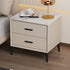 Modern Luxury Square Microfiber Leather Stone Veneer Solid Wood Panel Nightstand 2-Drawer For Bedroom