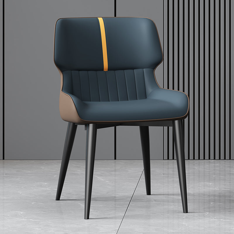 Contemporary Nordic Square Upholstered Curved Backrest Leather Carbon Steel Dining Chair For Dining Room