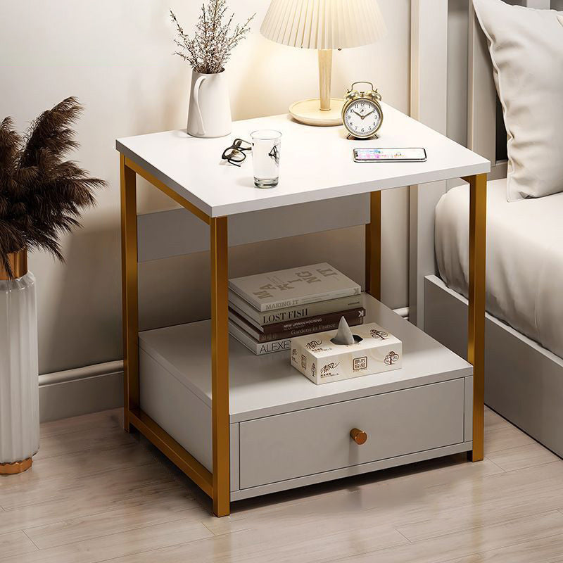 Contemporary Scandinavian Rectangular Cutout Wood Nightstand 1/2 Drawer For Bedroom