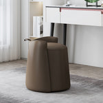 Contemporary Nordic Round Cylinder Leather Wood Vanity Stool Low Backrest For Bedroom