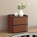 Contemporary Nordic Rectangular Leather Wood Nightstand 2-Drawer For Bedroom