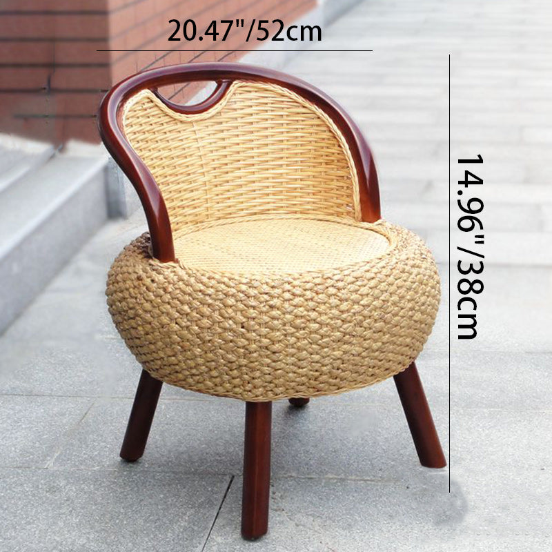 Traditional Vintage Orb Curved Bamboo Rattan Solid Wood Chair Backrest Armless For Living Room