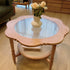 Contemporary Retro Flower Round Wood Glass Coffee Table 2-Tier For Living Room