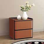 Contemporary Nordic Rectangular Leather Wood Nightstand 2-Drawer For Bedroom