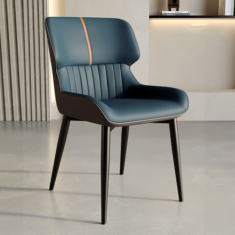 Contemporary Scandinavian Leather Carbon Steel Sponge Square Vein Lines Dining Chair Backrest For Dining Room