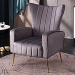 Modern Luxury Trapezoidal Square Velvet Wood Stainless Steel Accent Chair Backrest Arm For Living Room