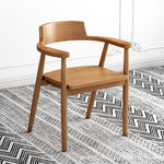 Modern Minimalist Curved Square Cotton Linen Upholstered Cushion Solid Wood Dining Chair Backrest Arm For Dining Room