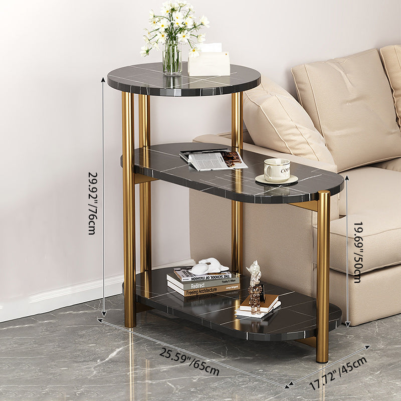 Contemporary Nordic Long Oval Round Density Plate Iron Side Table 3-Tier For Living Room