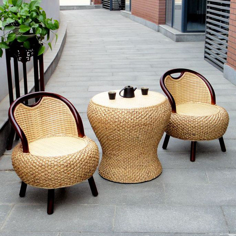 Traditional Vintage Orb Curved Bamboo Rattan Solid Wood Chair Backrest Armless For Living Room