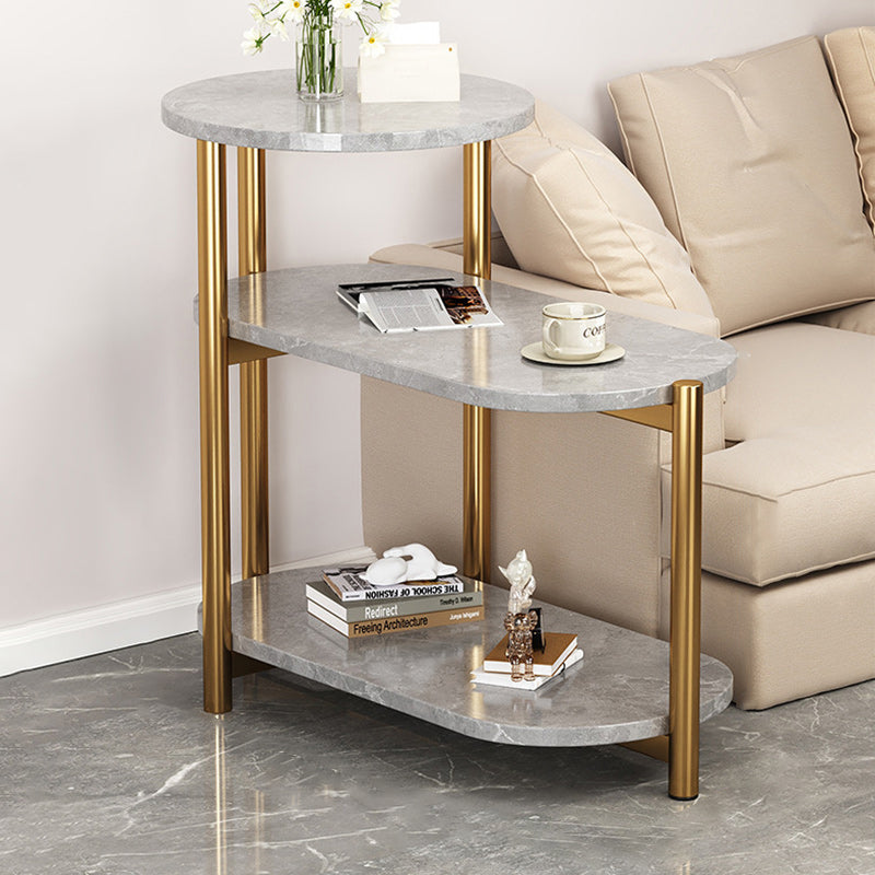 Contemporary Nordic Long Oval Round Density Plate Iron Side Table 3-Tier For Living Room