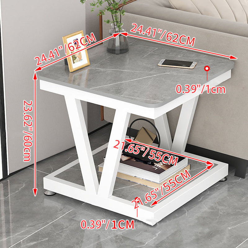 Modern Luxury Square Rock Panel Galvanized End Table 2-Tier For Living Room