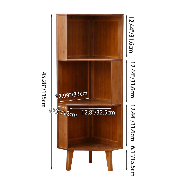 Traditional Vintage Rectangular Moso Bamboo Medium-Density Fiberboard Corner Cabinet 3/4/5-Tier For Living Room