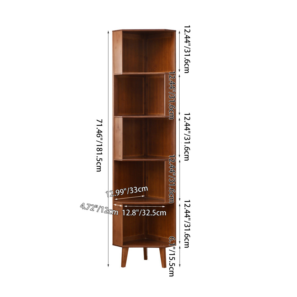 Traditional Vintage Rectangular Moso Bamboo Medium-Density Fiberboard Corner Cabinet 3/4/5-Tier For Living Room
