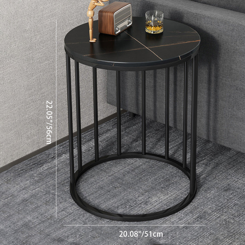 Modern Eclectic Round Rock Slab Steel End Table 1-Tier For Living Room