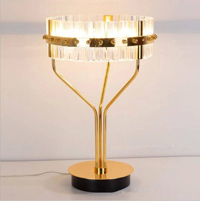 Contemporary Luxury Dazzling Prismatic Crystal Hardware Frame LED Table Lamp For Bedroom