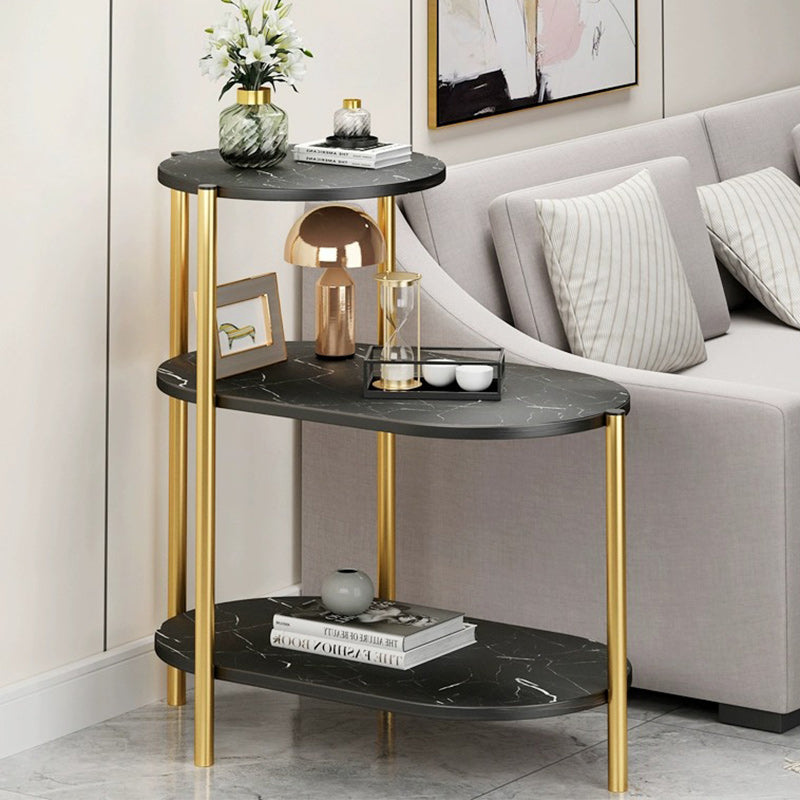 Contemporary Luxury Oval Iron Wood End Table 3-Tier For Living Room