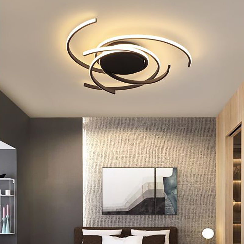 Modern Minimalist Aluminum Spiral Strip LED Flush Mount Ceiling Light For Bedroom