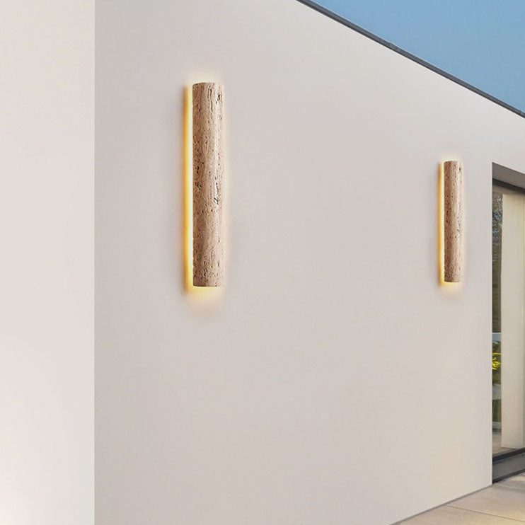 Modern Minimalist Waterproof Long Yellow Travertine LED Wall Sconce Lamp For Outdoor Patio