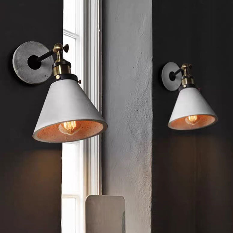 Contemporary Industrial Round Flared Aluminum Cement 1-Light Wall Sconce Lamp For Living Room